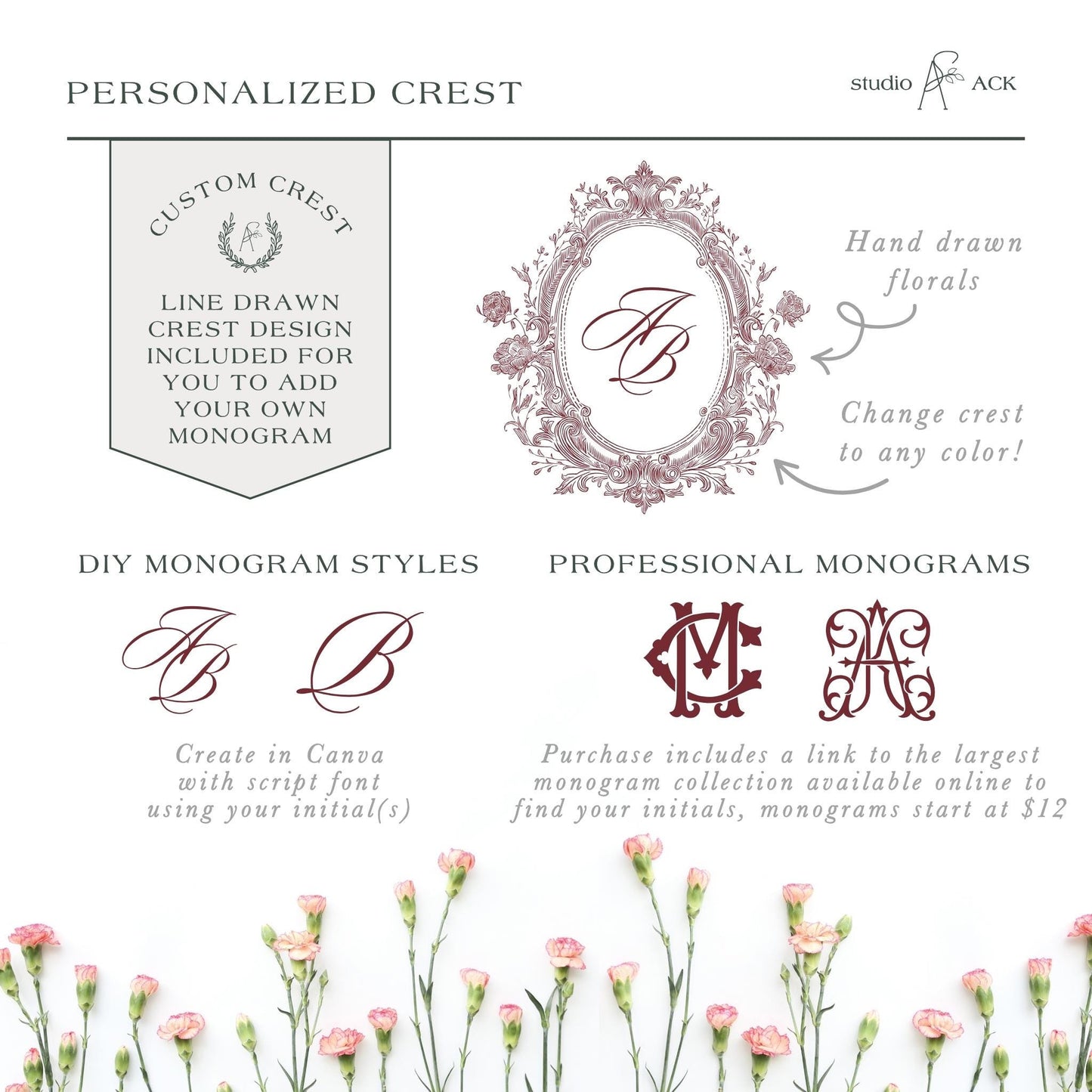 The image is a collage of various monogram styles and designs, including hand-drawn floral elements, DIY monogram styles, and professional monograms. The image does not contain any text that can be described in fewer than 500 characters.