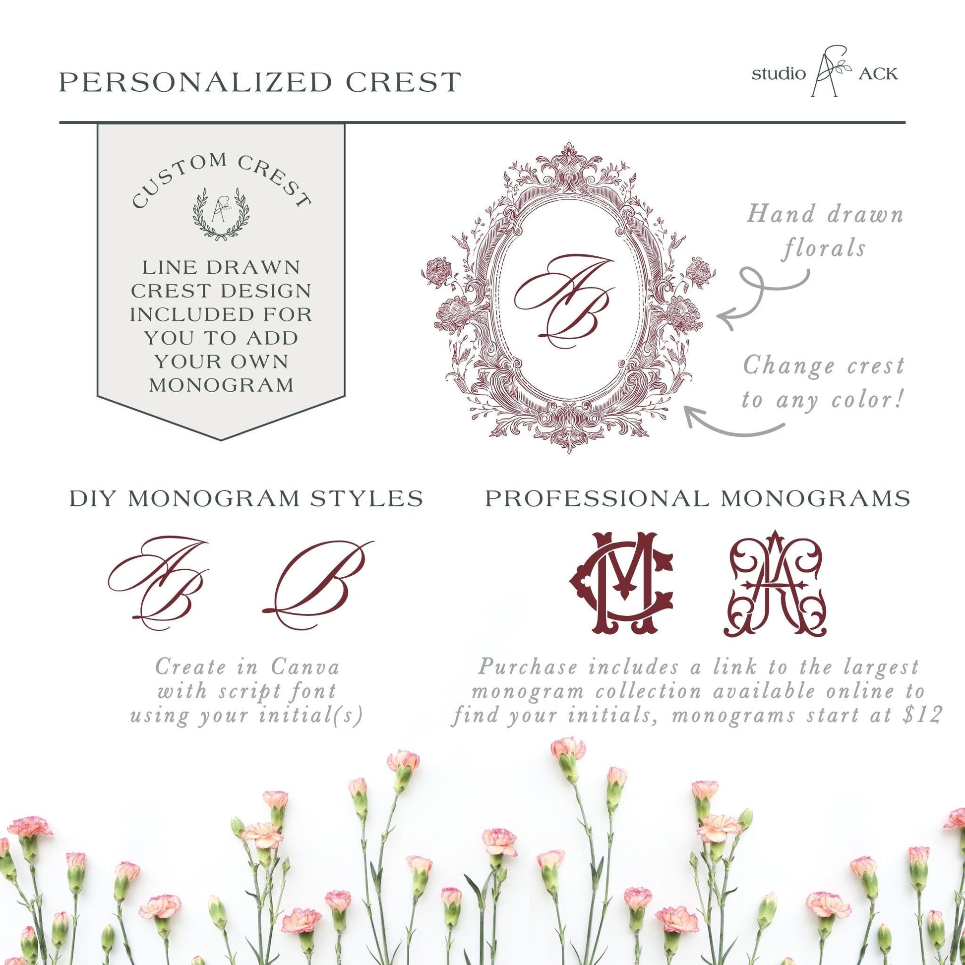 The image is a collage of various monogram styles and designs, including hand-drawn floral elements, DIY monogram styles, and professional monograms. The image does not contain any text that can be described in fewer than 500 characters.