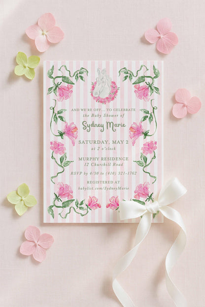 Striped Baby Shower Invitation Template | Green or Pink