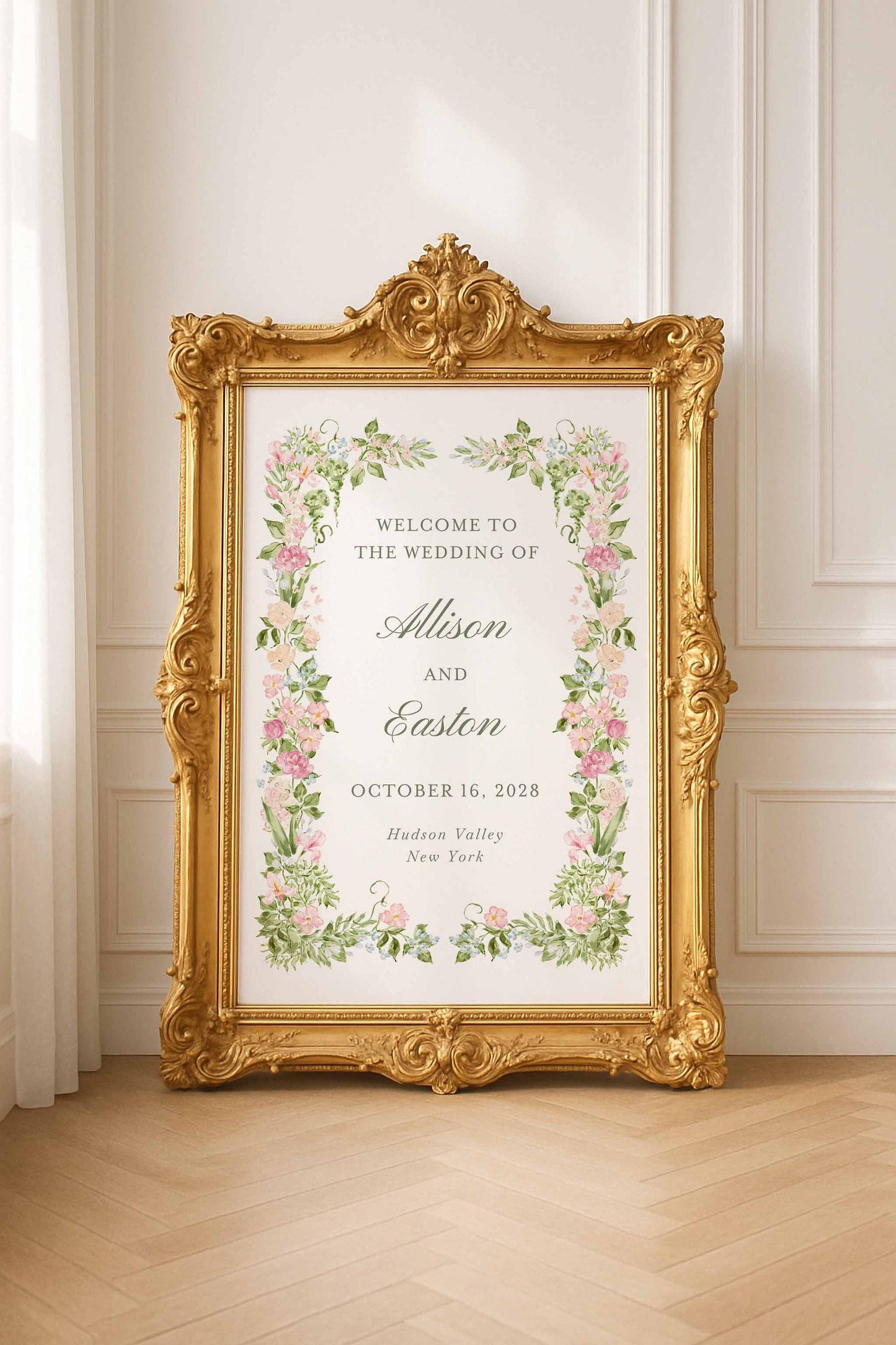 Hand-Painted Floral Wedding Welcome Sign Template