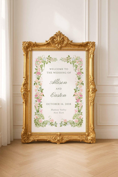 Hand-Painted Floral Wedding Welcome Sign Template