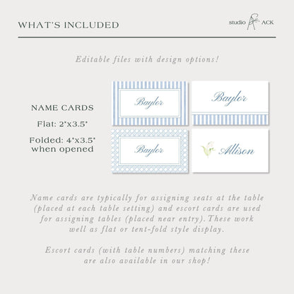 Blue Rattan Wedding Place Card Template