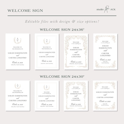 Neutral Floral Line Art Wedding Welcome Sign Template