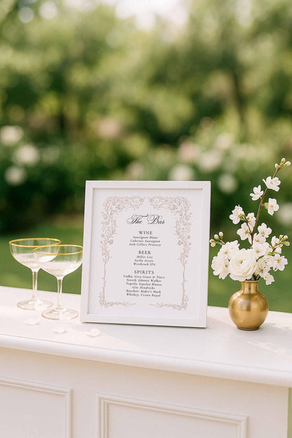 Neutral Floral Line Art Wedding Bar Menu Template