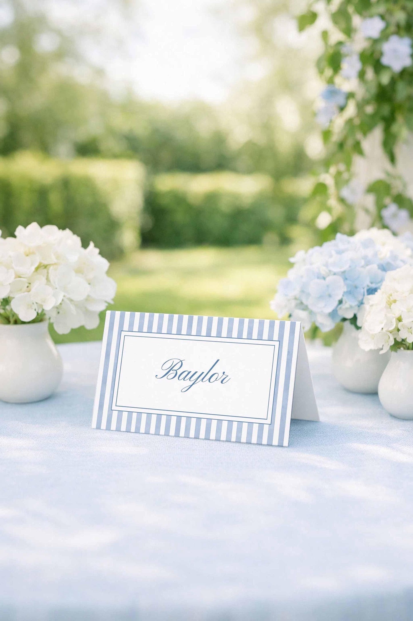 Blue Striped Wedding Place Card Template