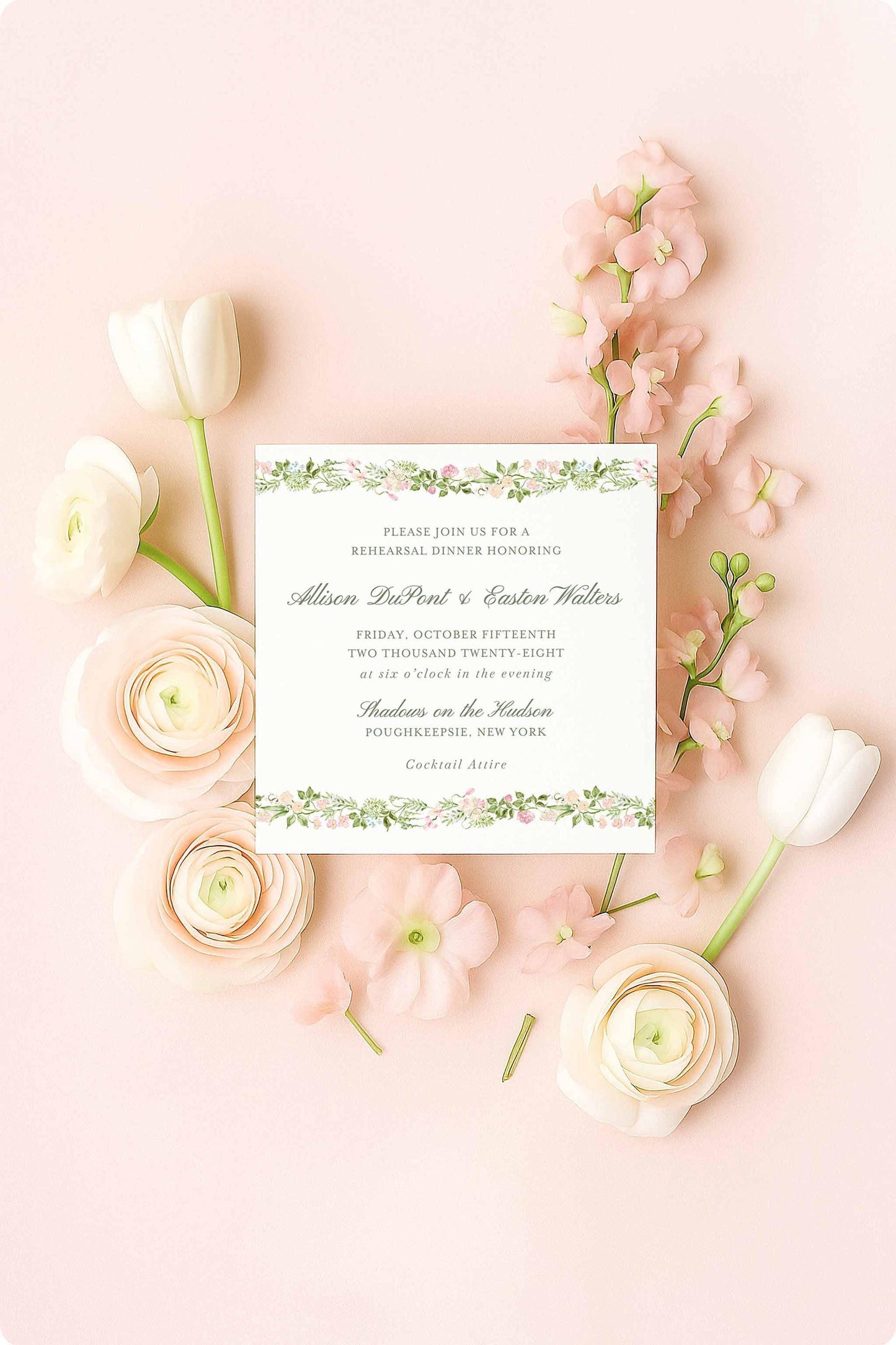 Hand-Painted Floral Rehearsal Dinner Invitation
