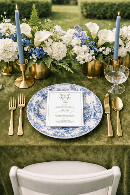 Blue, White & Green Wedding Menu Template