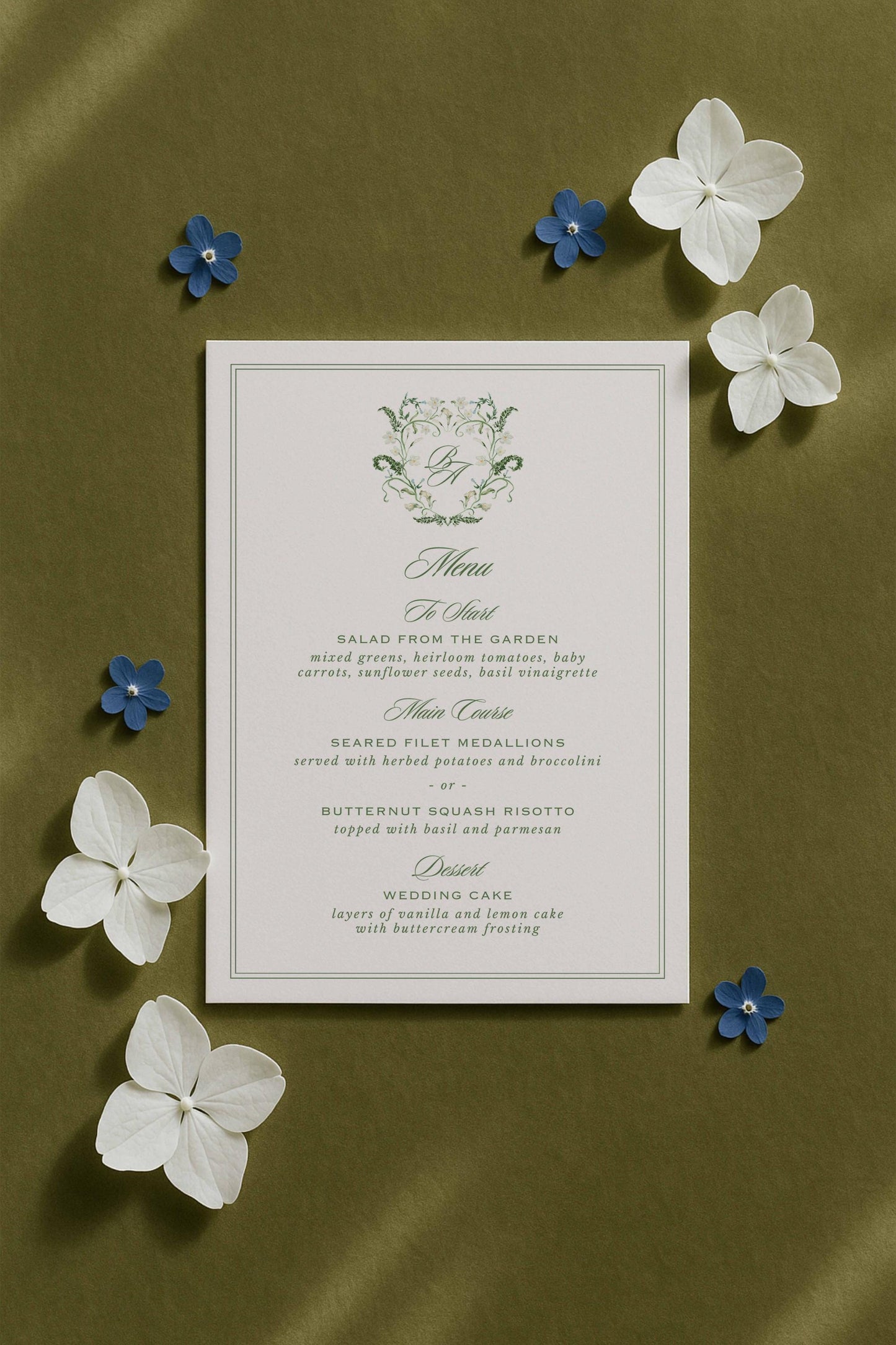 Blue, White & Green Wedding Menu Template