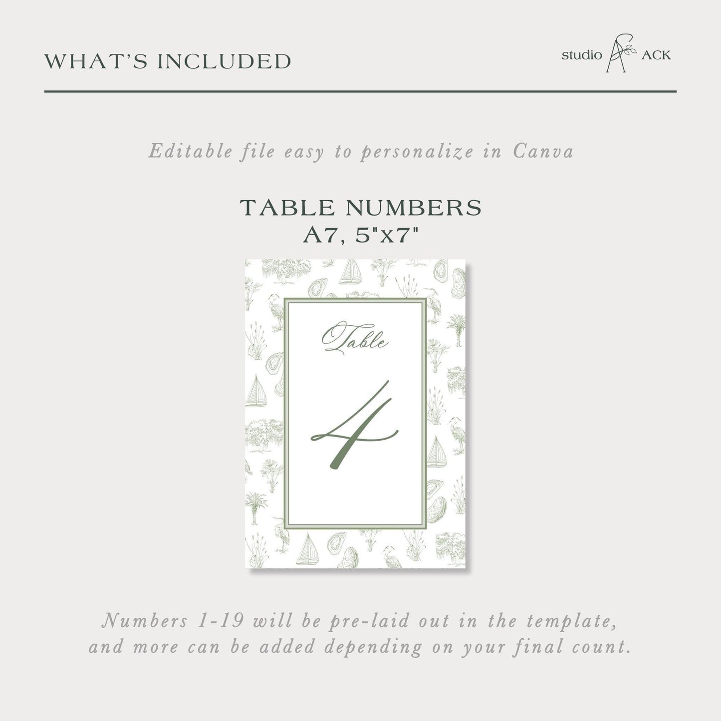 Southern Toile Wedding Table Number Template