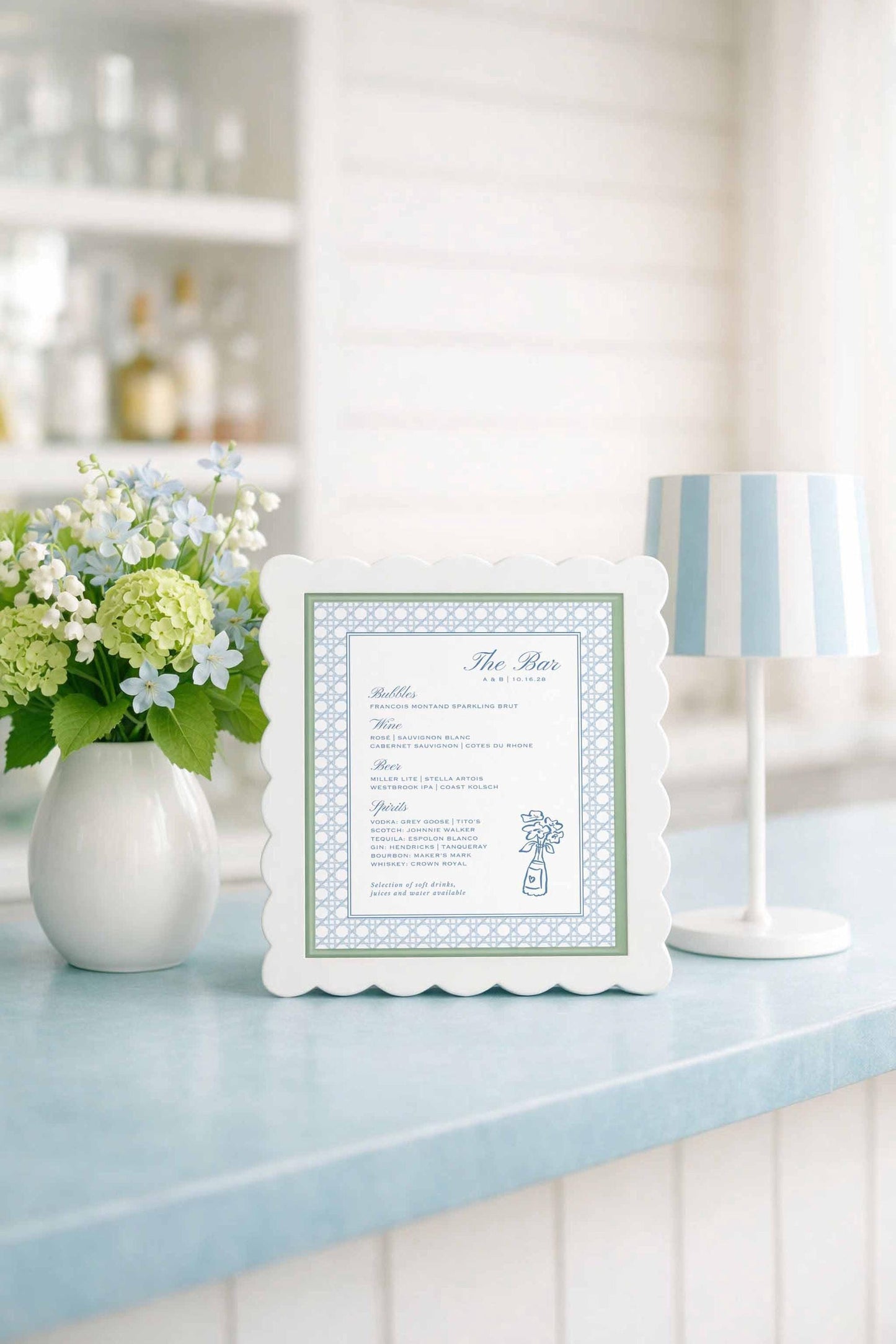 Blue Rattan Wedding Bar Menu Template