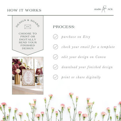 Dusty Pink Floral Wedding Bar Menu Template