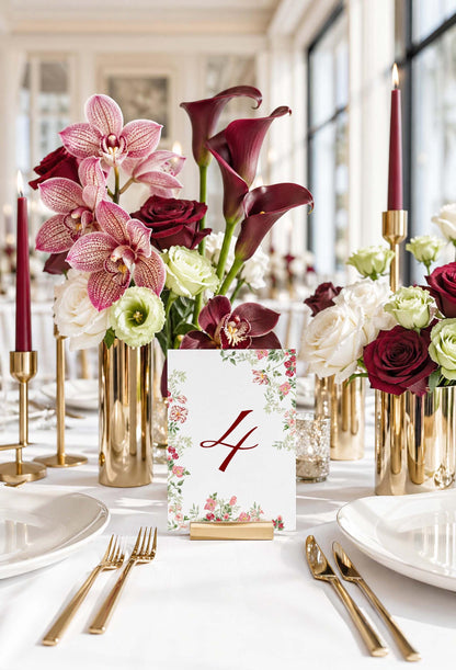Dusty Pink Floral Wedding Table Number Template