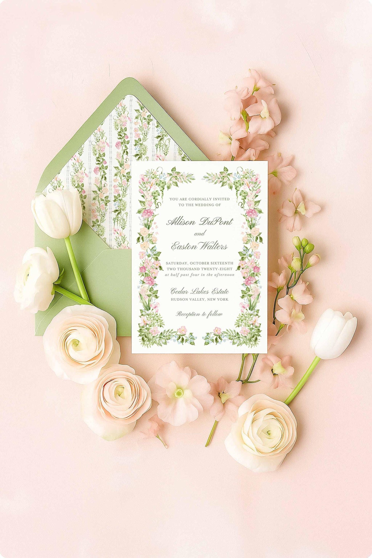 Hand-Painted Floral Envelope Liner Template