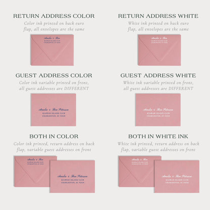 Envelope Addressing ADD-ON | Professional Printing | Printed Return or Variable Guest Addresses | Printing on studioACK Envelopes