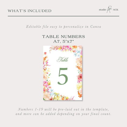 Colorful Floral Wedding Table Number Template