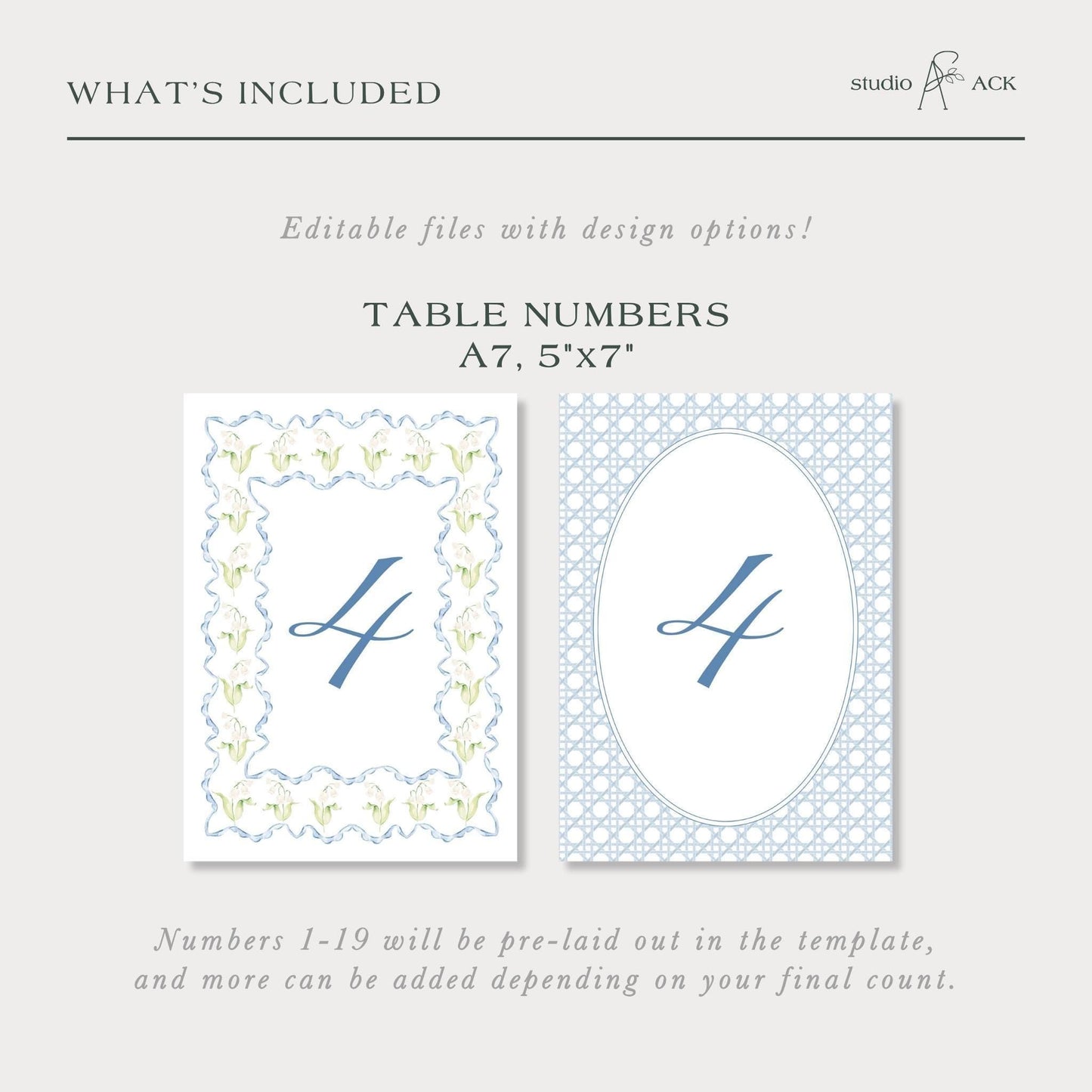Blue Rattan Wedding Table Number Template