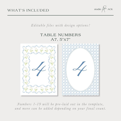 Blue Rattan Wedding Table Number Template