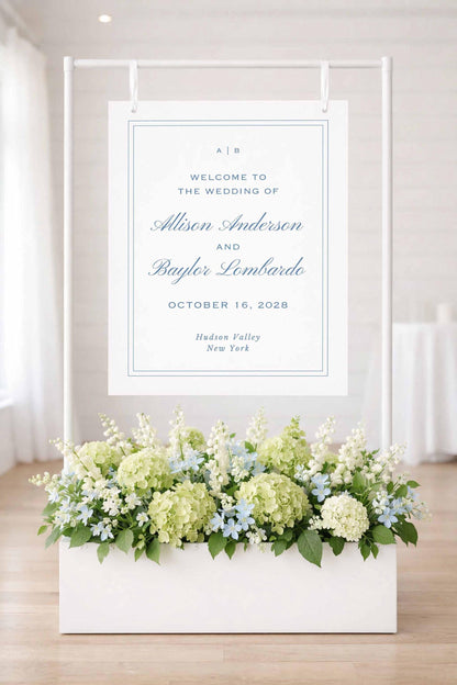 Blue Rattan Wedding Welcome Sign Template