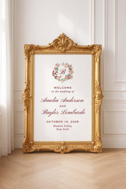 Dusty Pink Floral Wedding Welcome Sign Template