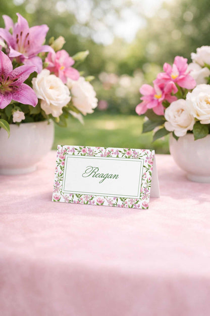 Purple Floral Wedding Place Card Template