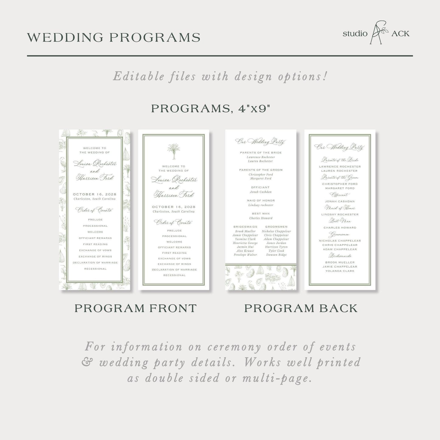 Southern Toile Wedding Program Template