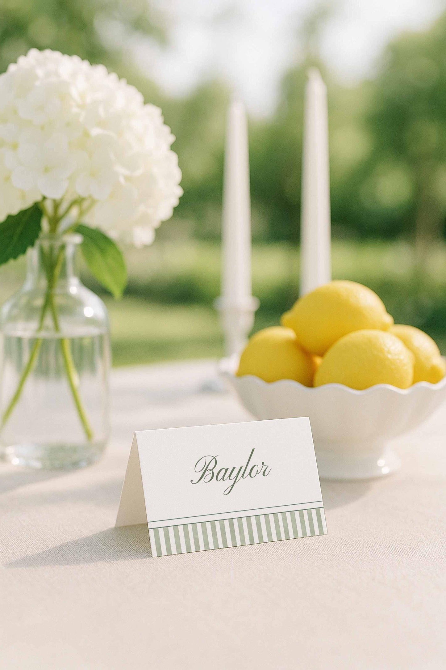 Green Striped Wedding Place Card Template