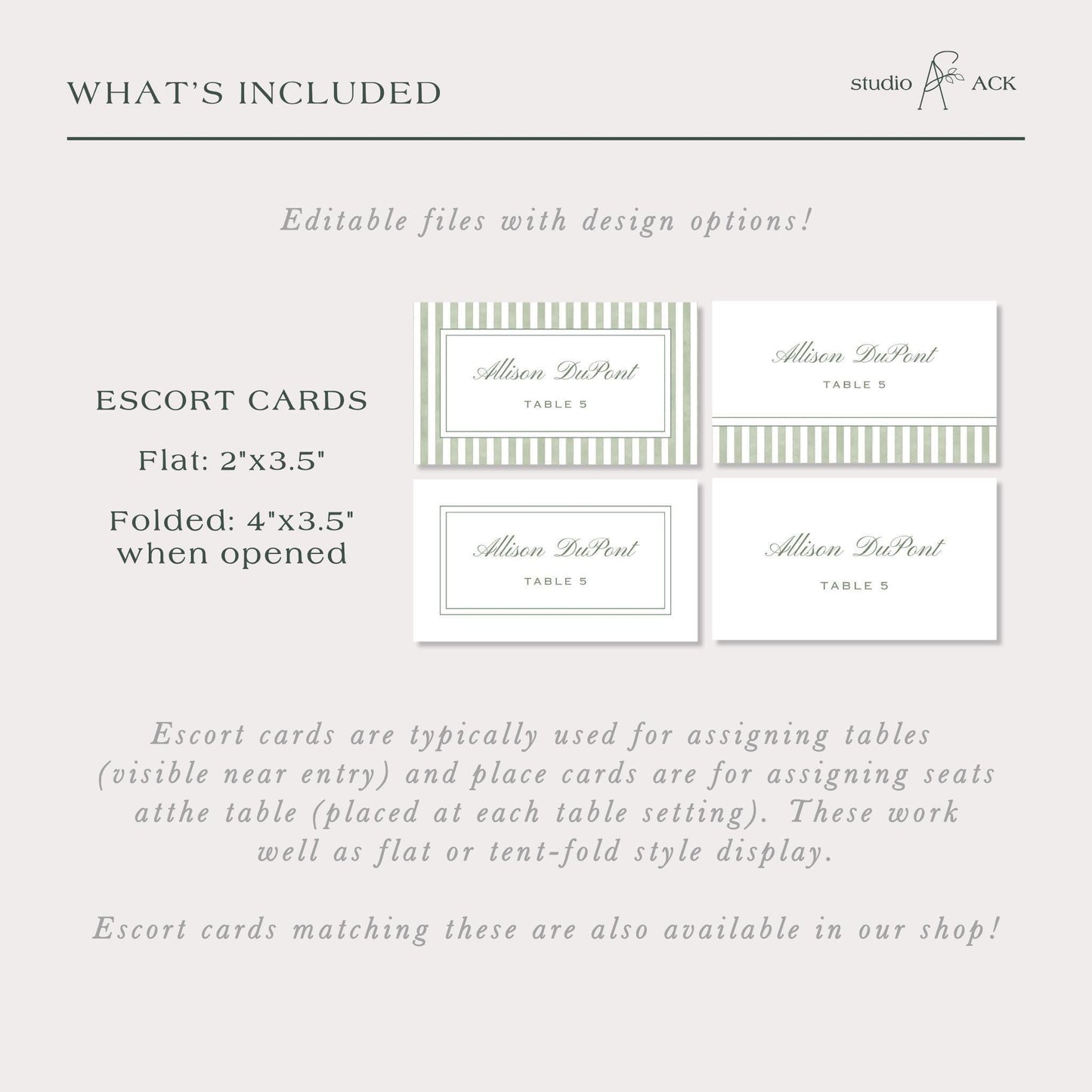 Green Striped Wedding Escort Card Template