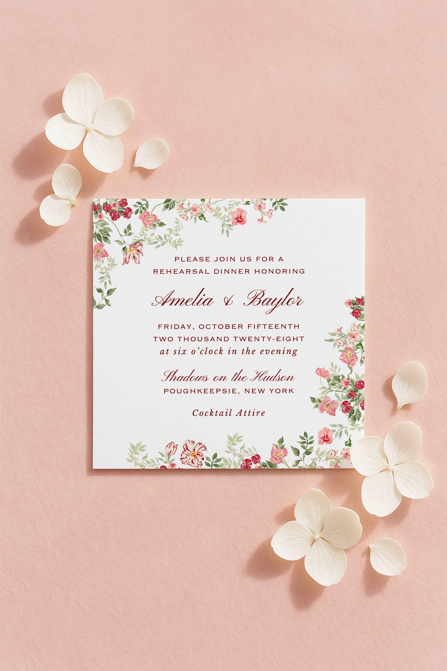 Dusty Pink Floral Rehearsal Dinner Invitation