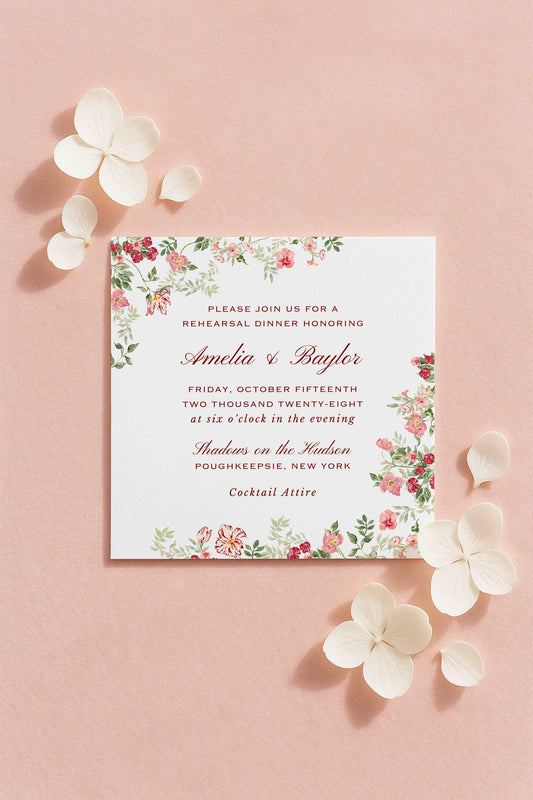 Dusty Pink Floral Rehearsal Dinner Invitation