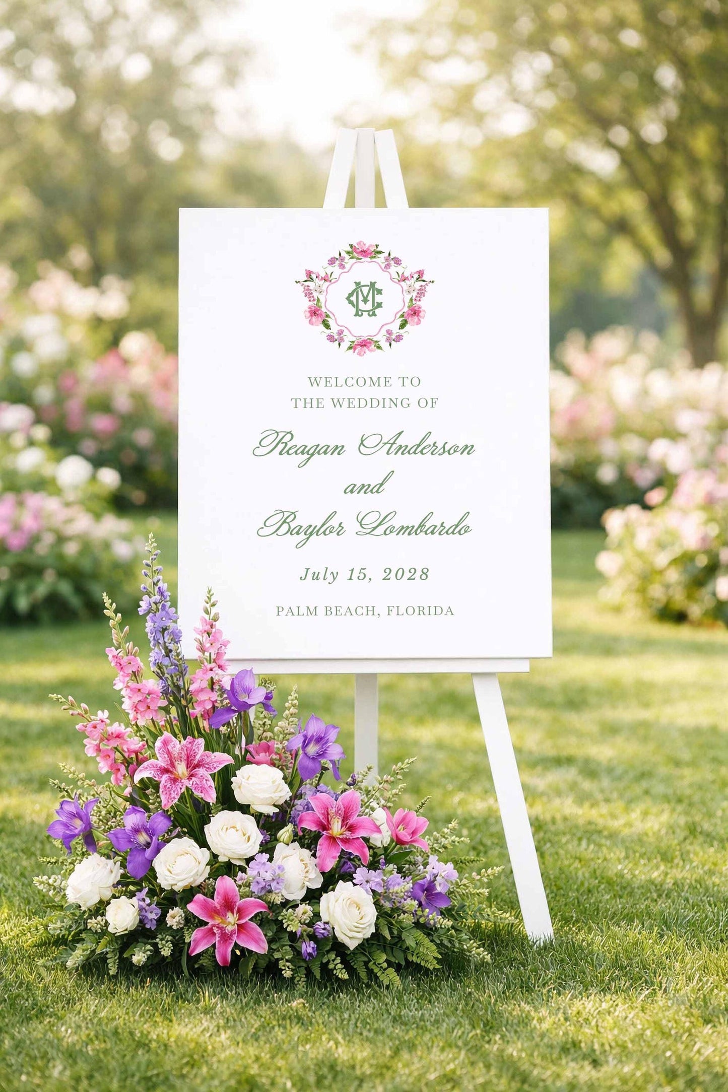 Purple Floral Wedding Welcome Sign Template