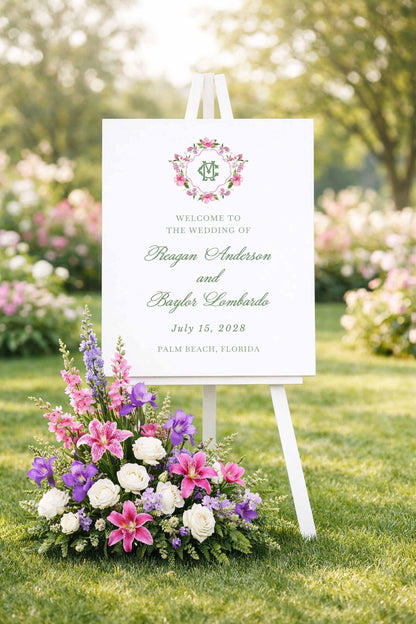 Purple Floral Wedding Welcome Sign Template