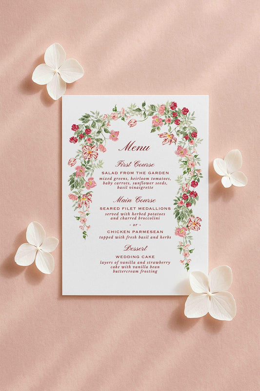 Dusty Pink Floral Wedding Menu Template