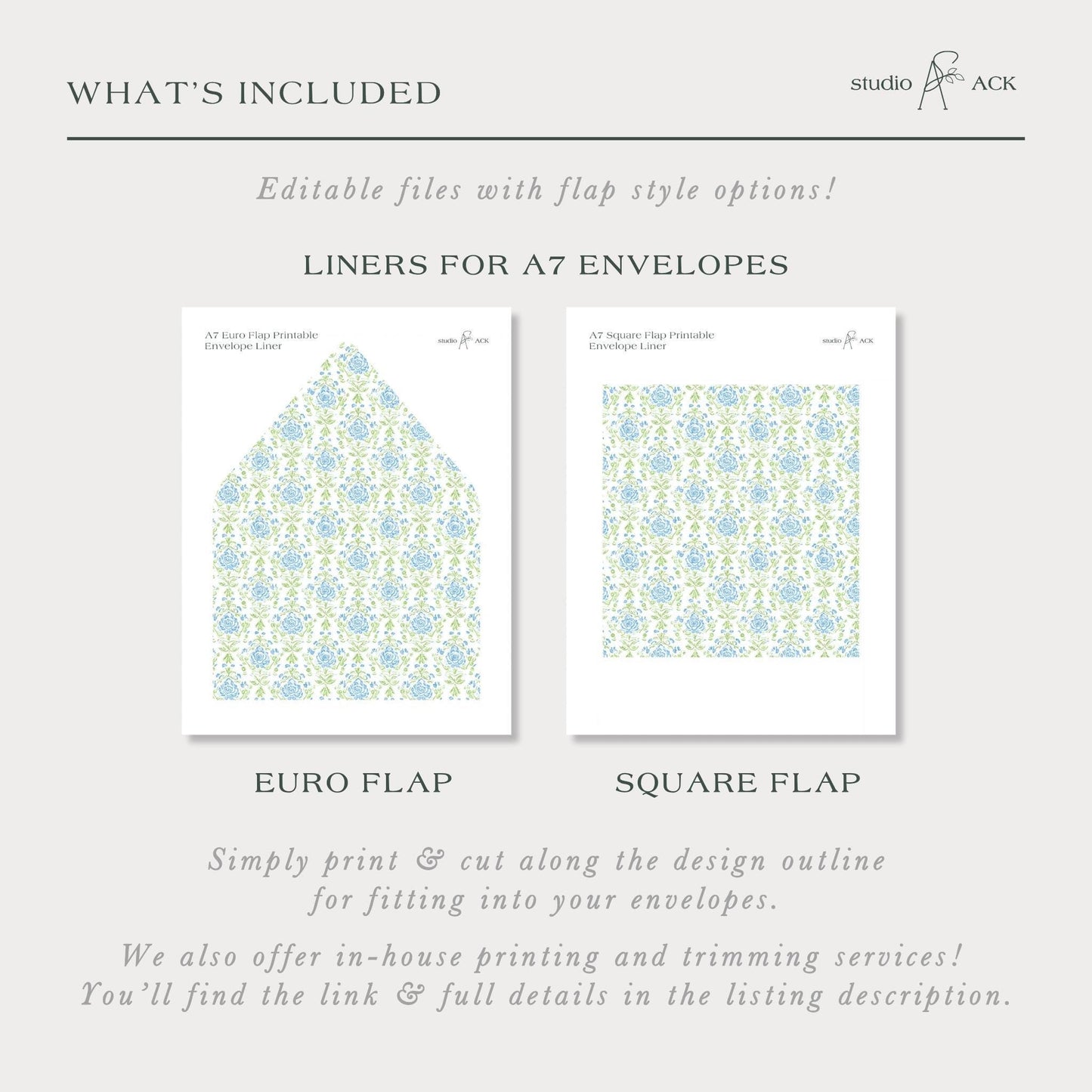 Grandmillennial Floral Envelope Liner Template