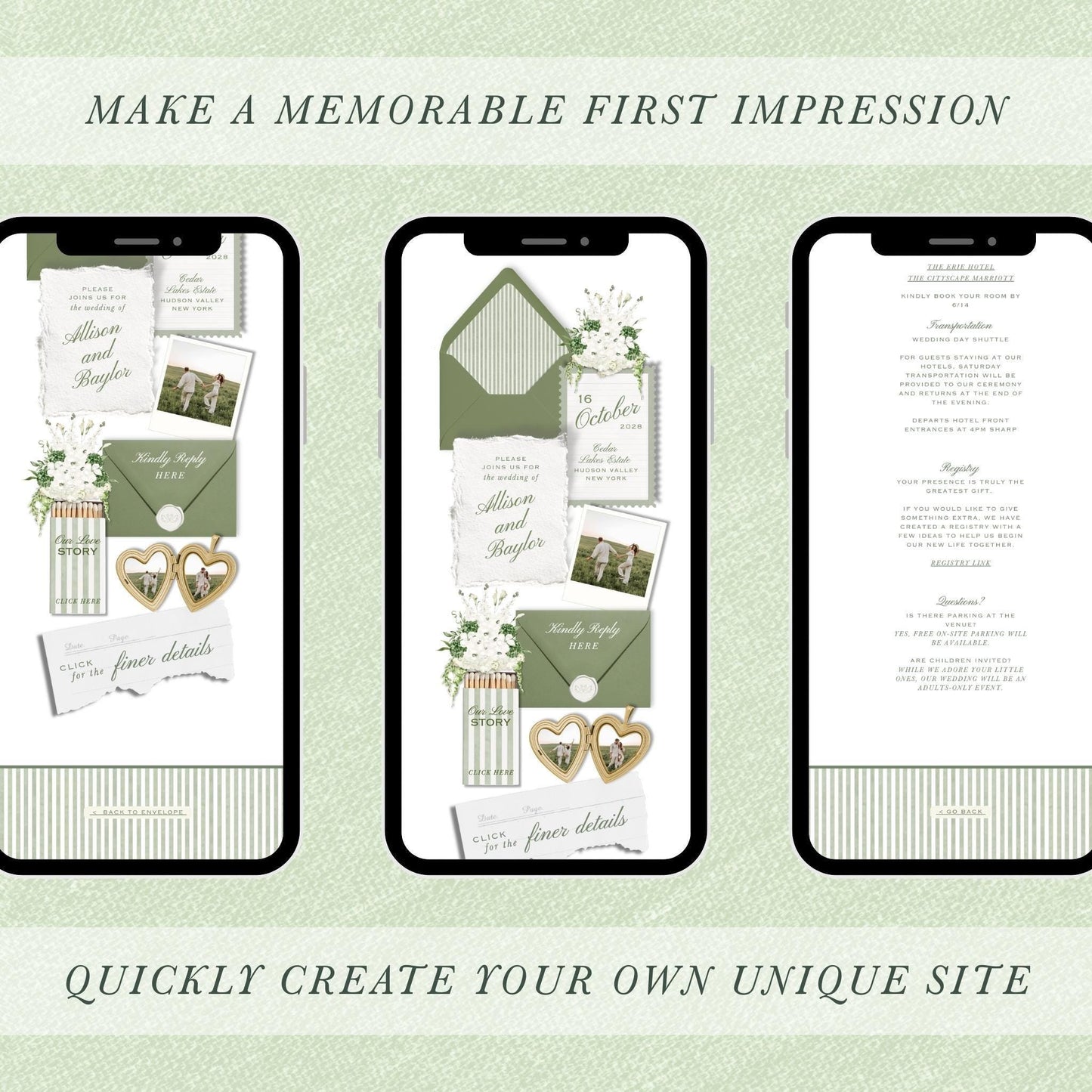 Green Striped Wedding Website Template