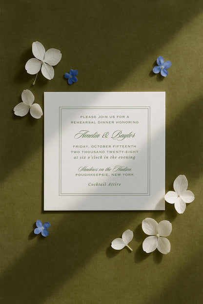 Blue, White & Green Rehearsal Dinner Invitation