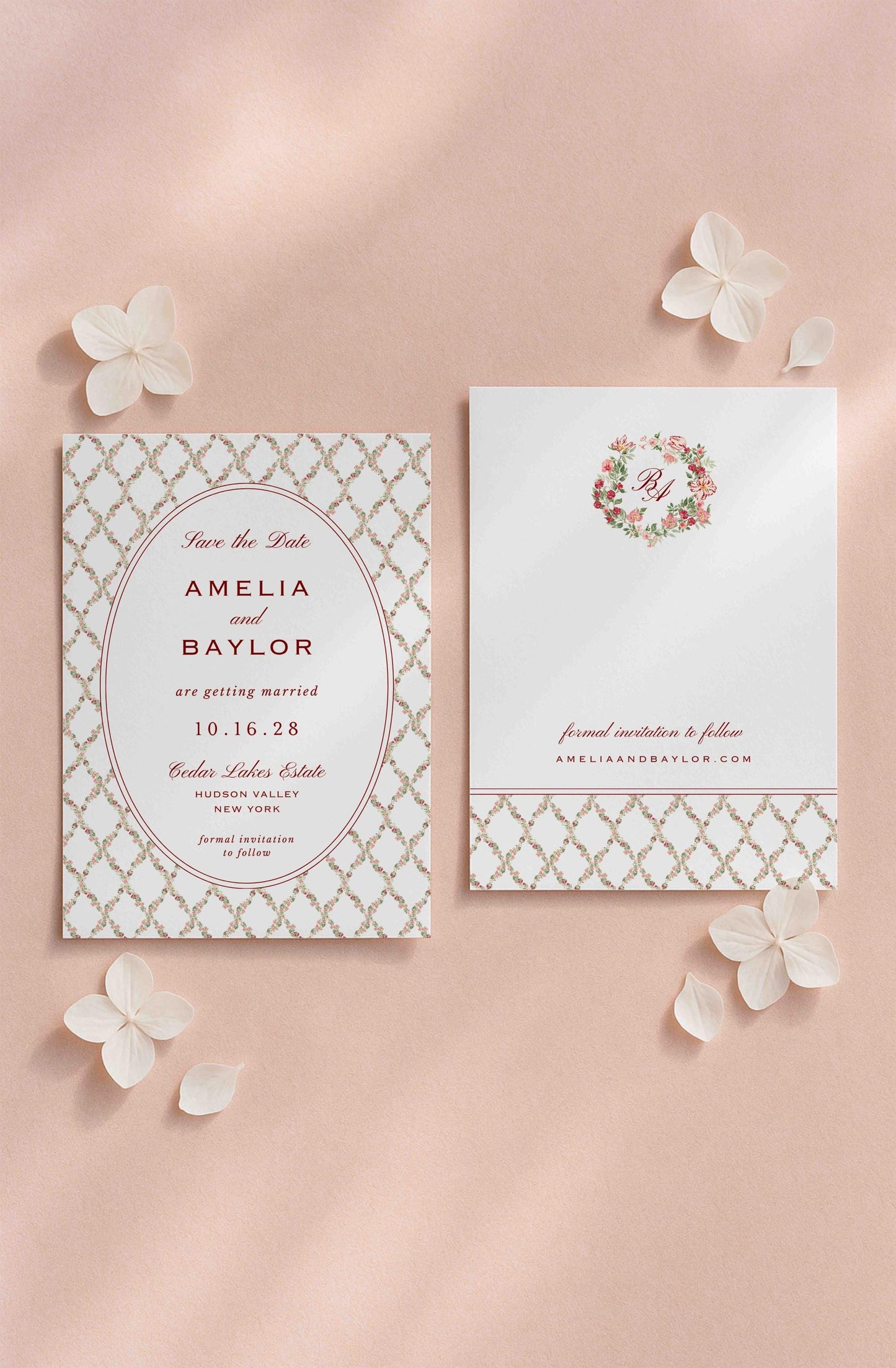 Dusty Pink Floral Save the Date Template