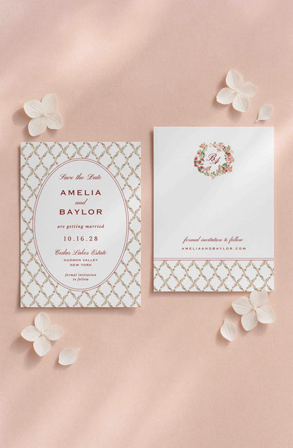 Dusty Pink Floral Save the Date Template