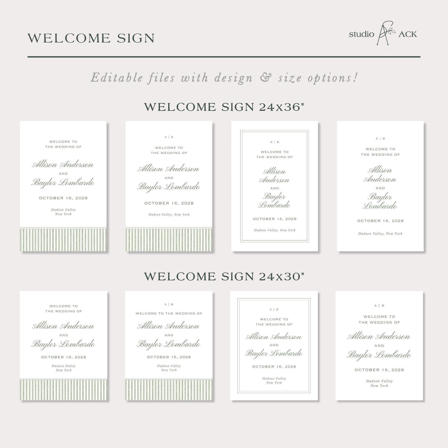 Green Striped Wedding Template Bundle