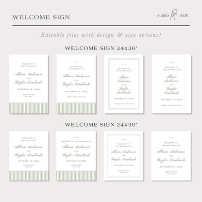 Green Striped Wedding Template Bundle