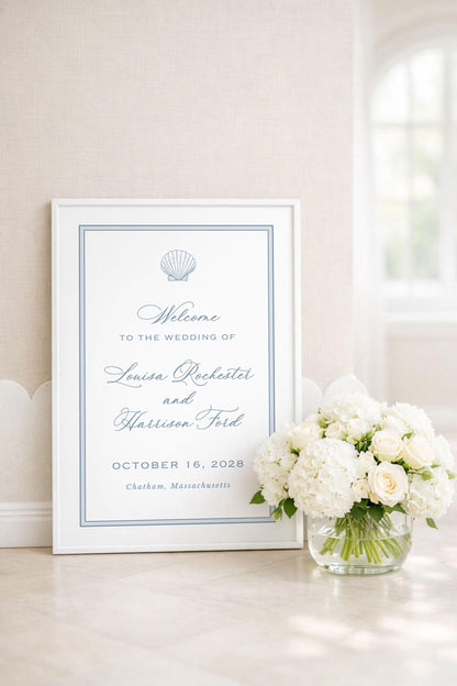 Coastal Toile Wedding Welcome Sign Template
