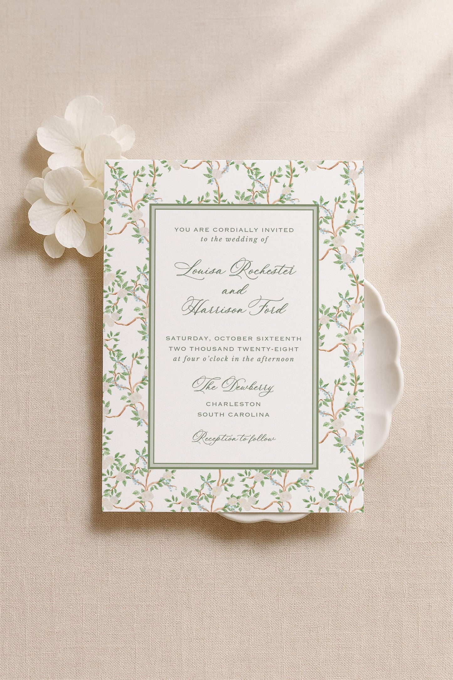 Neutral Chinoiserie Wedding Invitation Suite Template