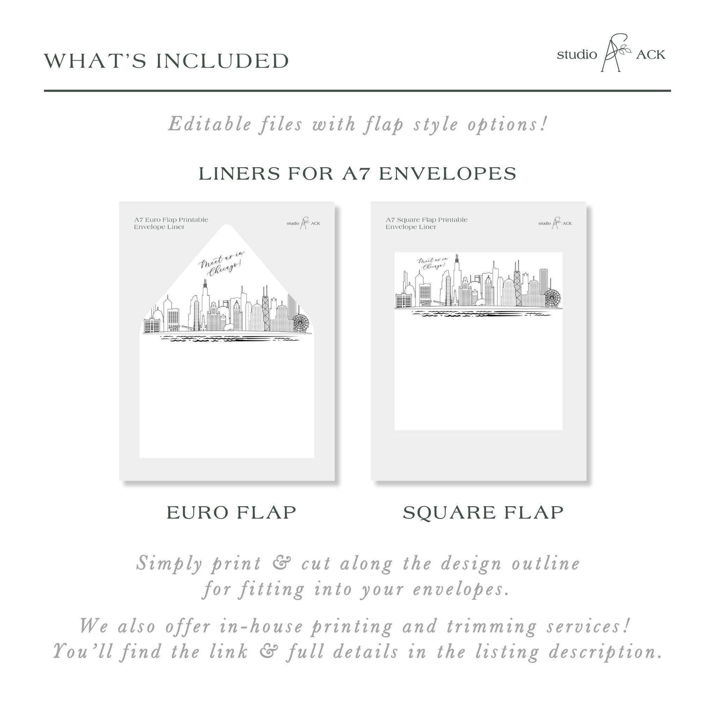 Chicago Skyline Envelope Liner Template