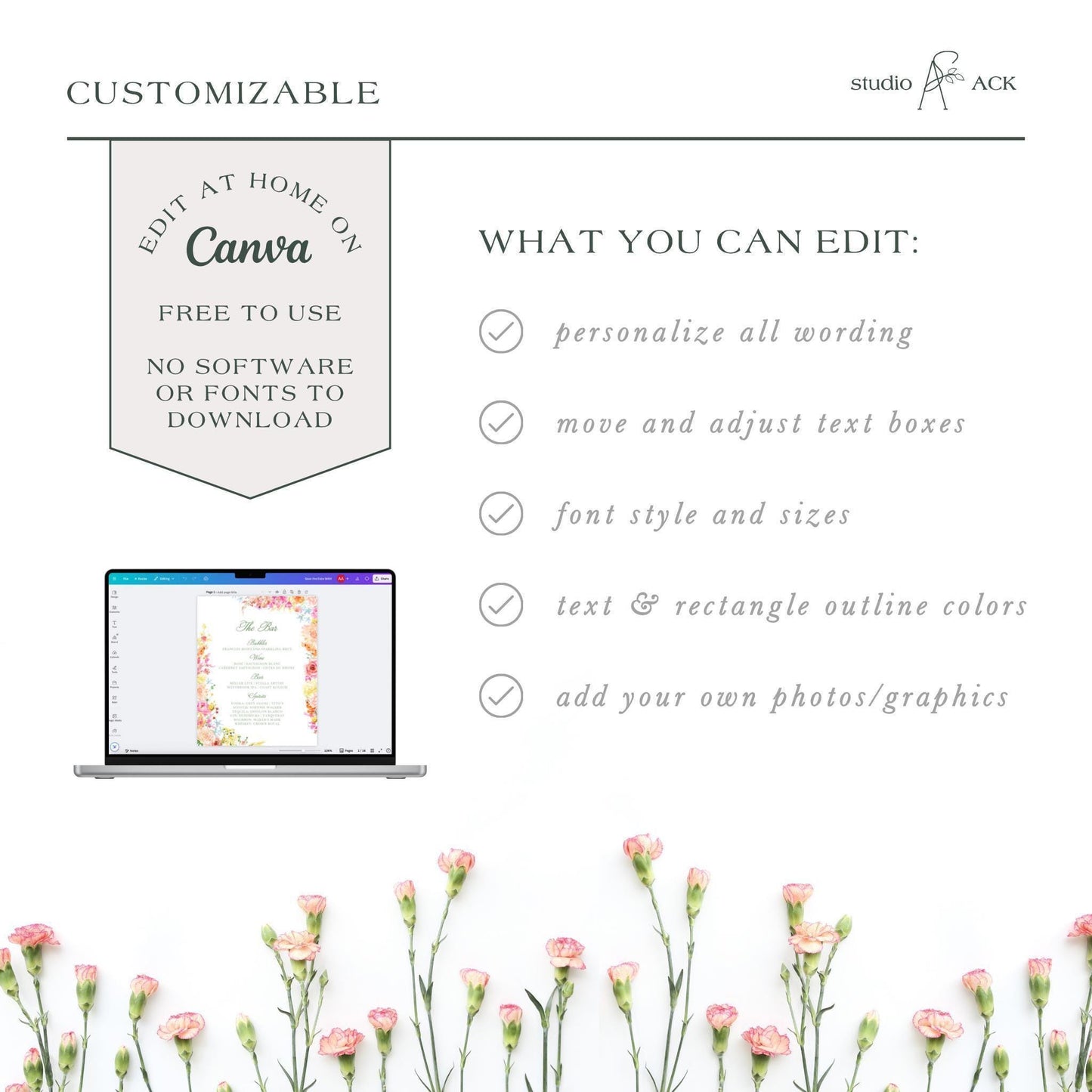 Colorful Floral Wedding Bar Menu Template