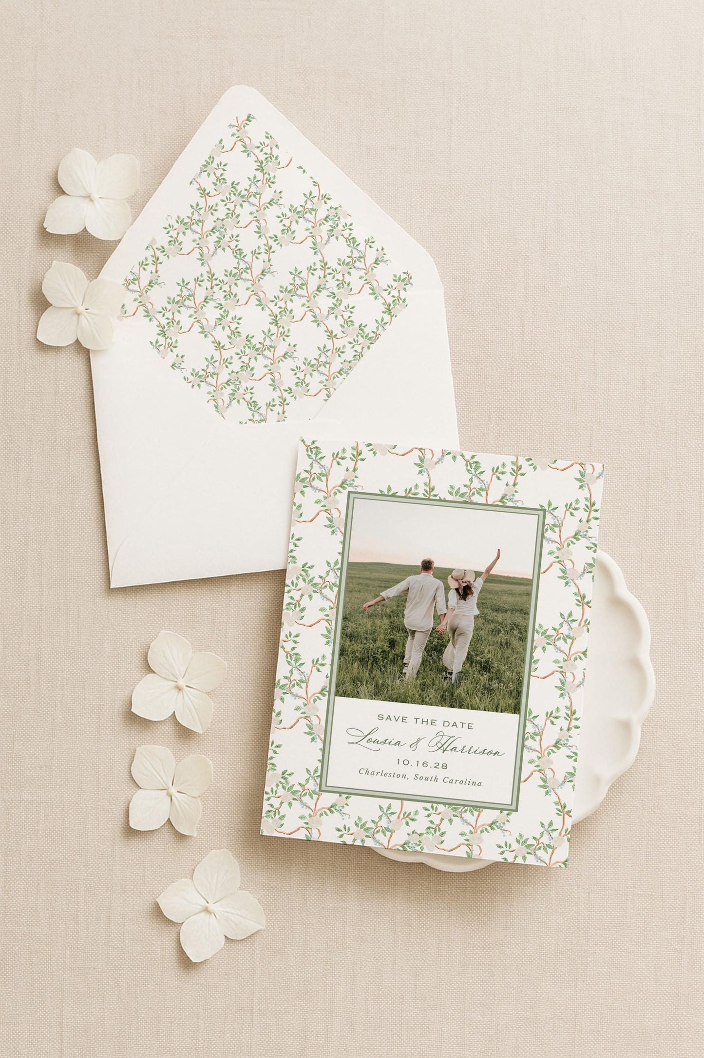 Neutral Chinoiserie Save the Date Template