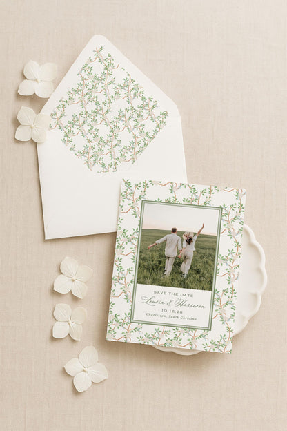 Neutral Chinoiserie Save the Date Template