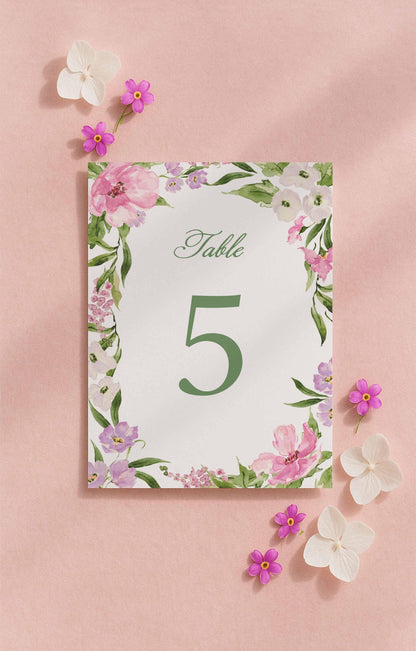 Purple Floral Wedding Table Number Template