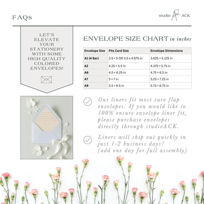 Envelope Liner Printing | Professional Wedding Liners & Envelopes | Euro or Square Flap in A1, A2, A6, A7 or A9 Size