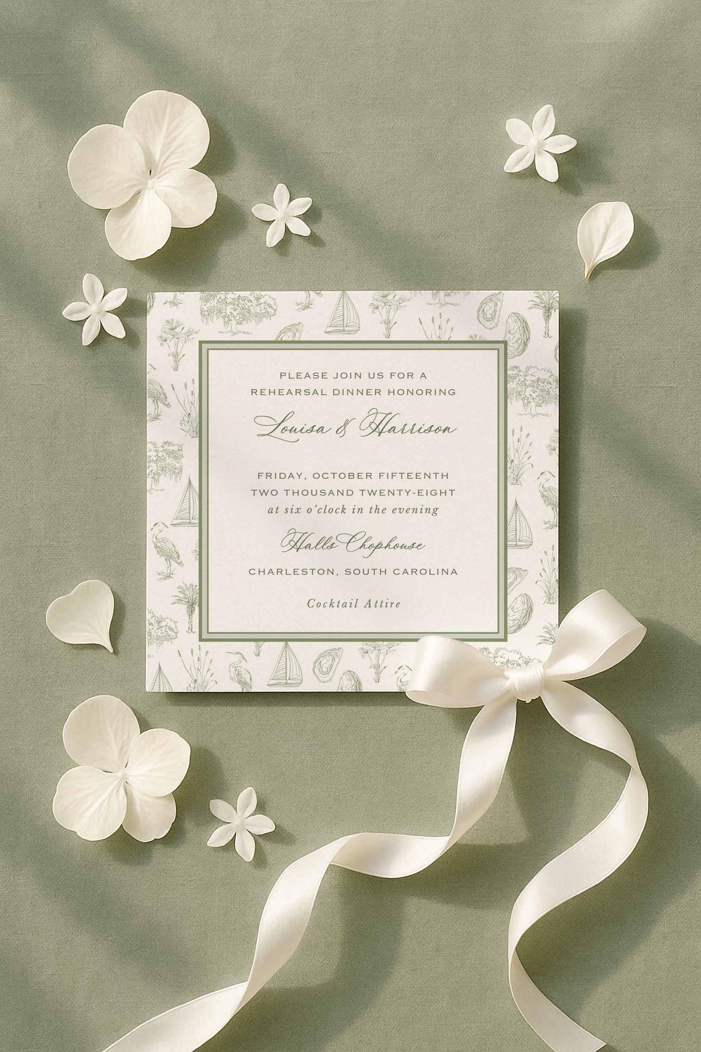 Southern Toile Rehearsal Dinner Invitation