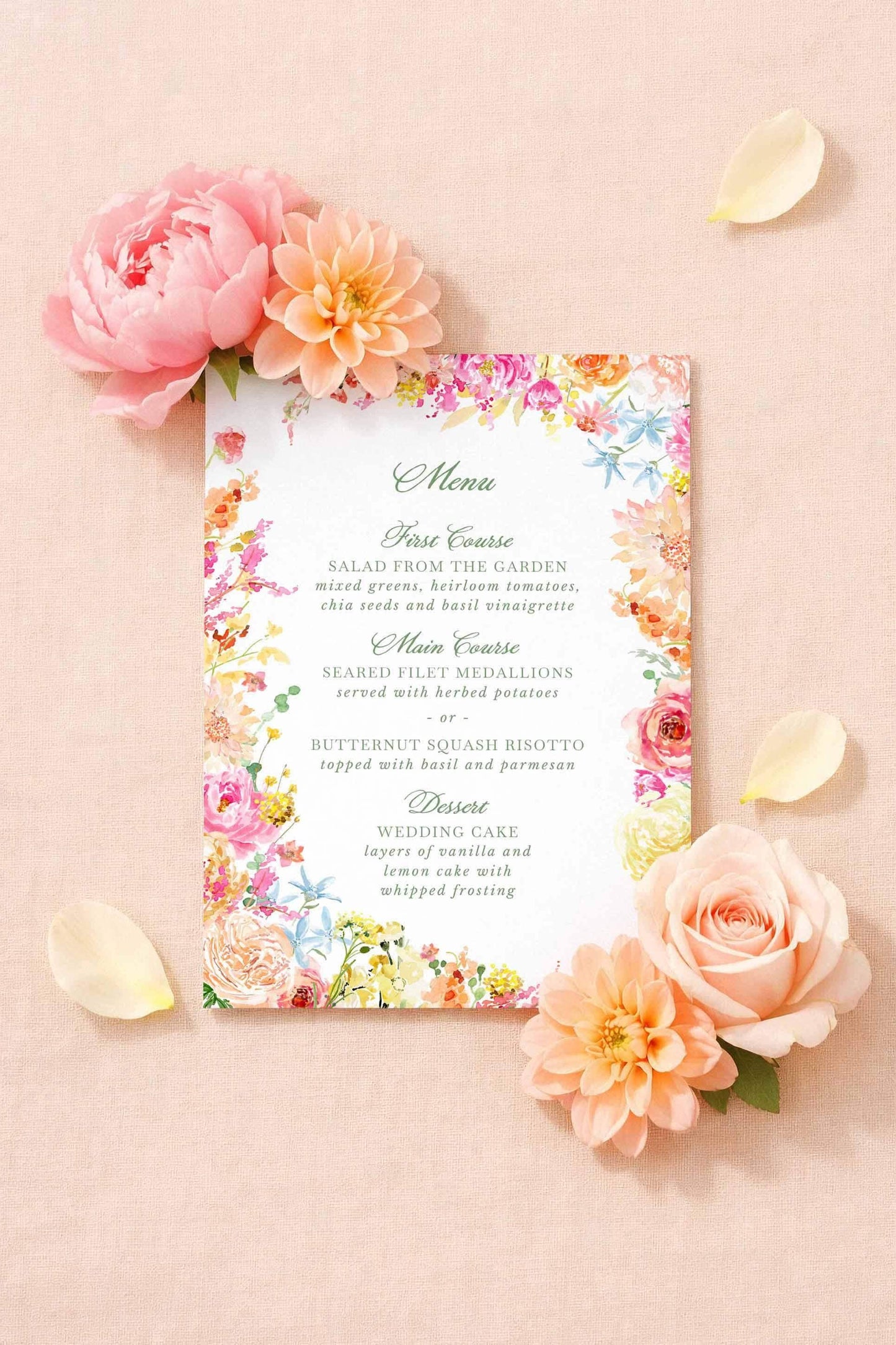 Colorful Floral Wedding Menu Template