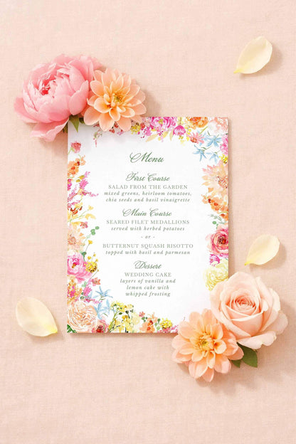 Colorful Floral Wedding Menu Template